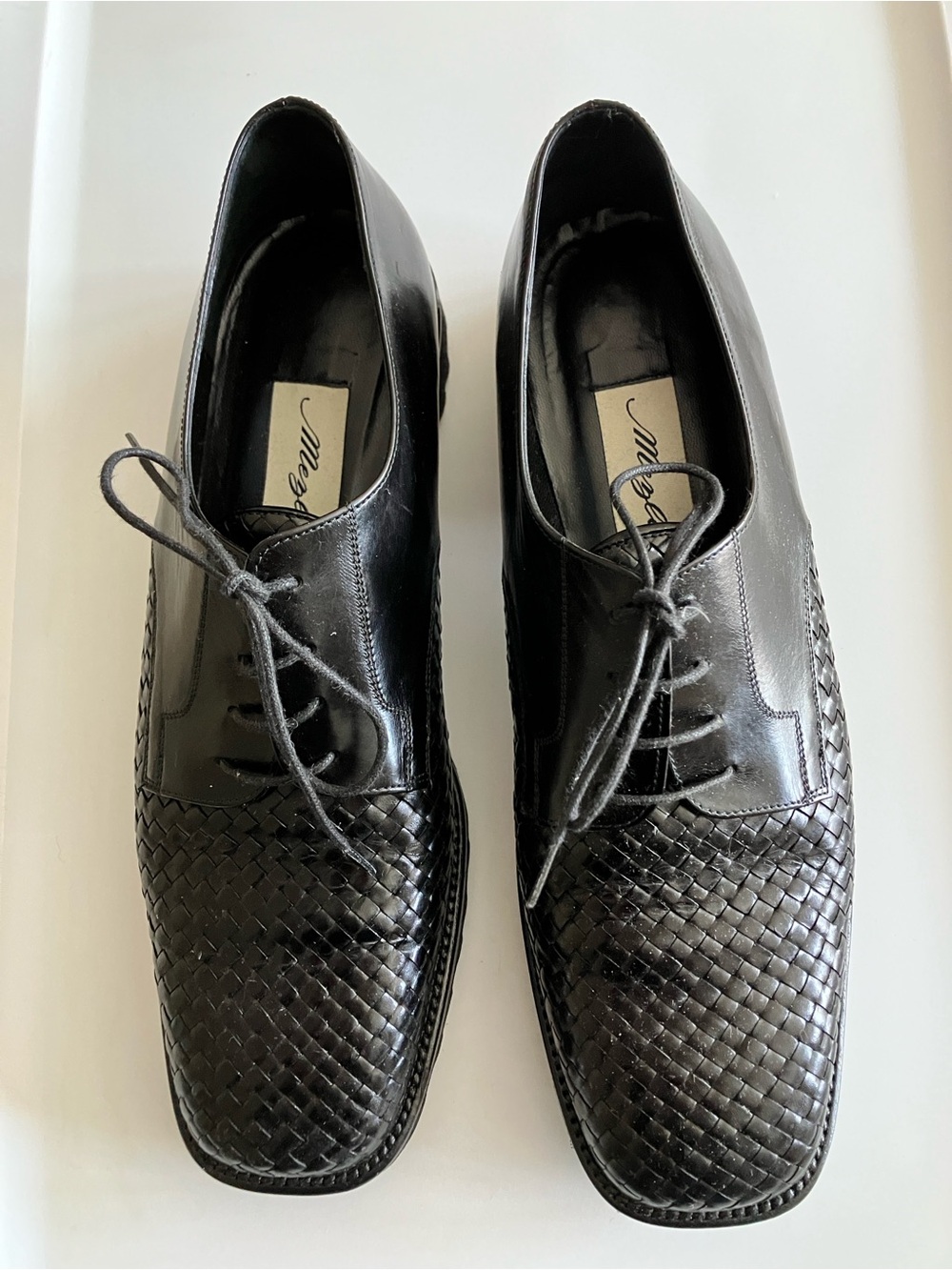 Like New Mezlan Black Woven Leather Derby Shoes
